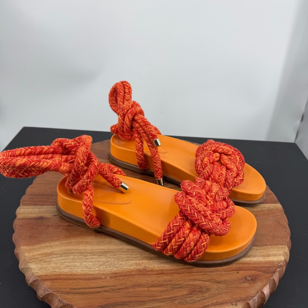 Alexandre Birman V-Knot braided cord reef sandal orange flat ankle wrap tie 37.5